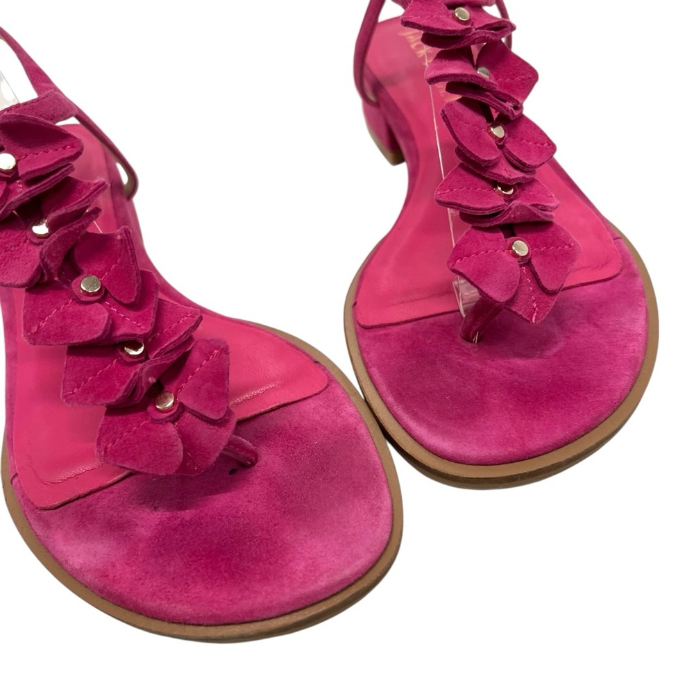 Jack Rogers Fuchsia Pink Suede Block Heel Floral T Strap Sandals Women’s 7.5 - Picture 5 of 14